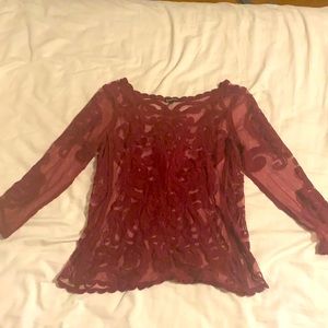 Express detailed see through burgundy top